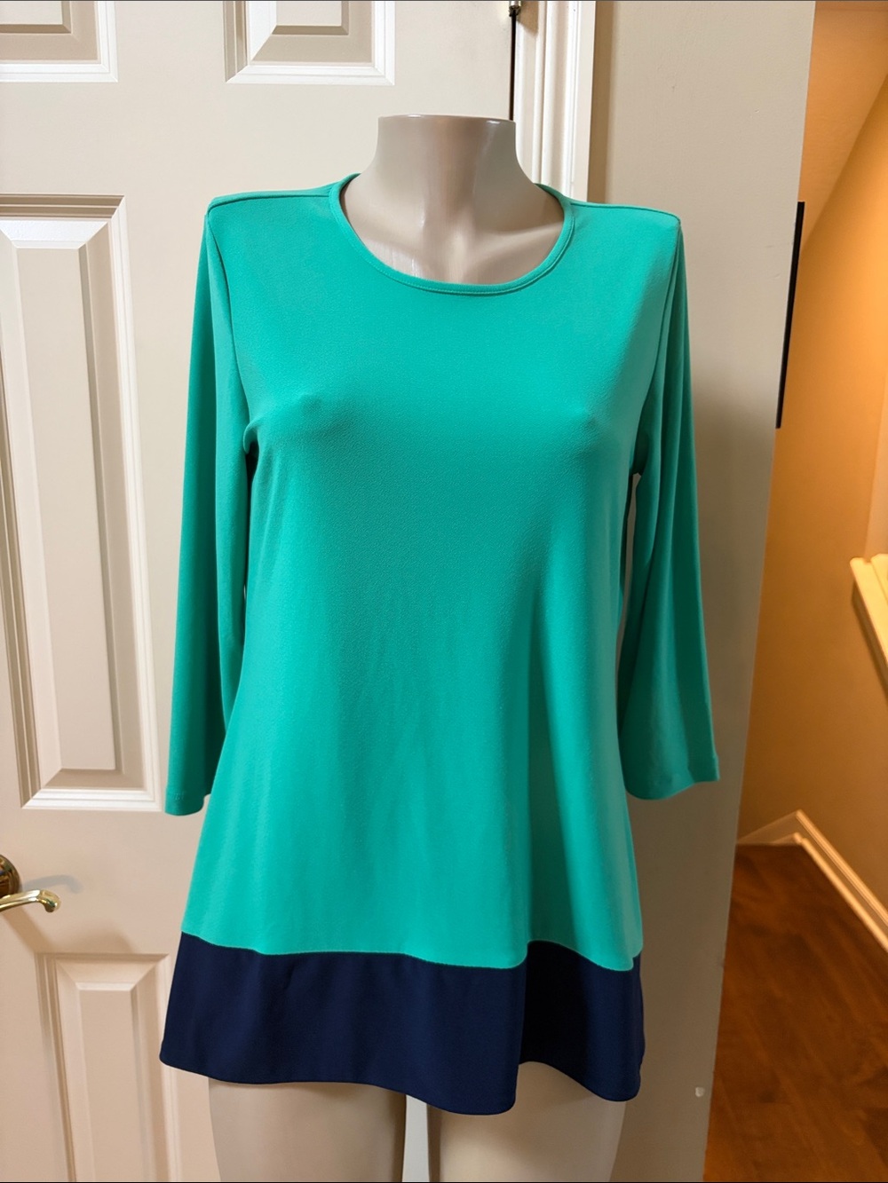 Susan Graver Green & Navy Colorblock Tunic, small